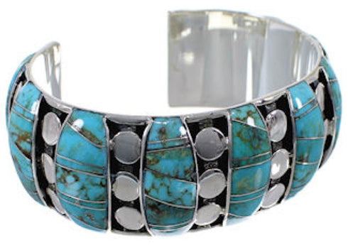 Genuine Sterling Silver Turquoise Inlay Heavy Cuff Bracelet MX27411