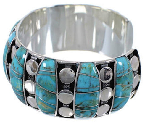Genuine Sterling Silver Turquoise Inlay Heavy Cuff Bracelet MX27411