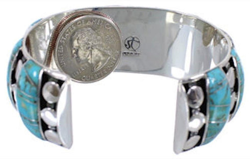 Genuine Sterling Silver Turquoise Inlay Heavy Cuff Bracelet MX27411