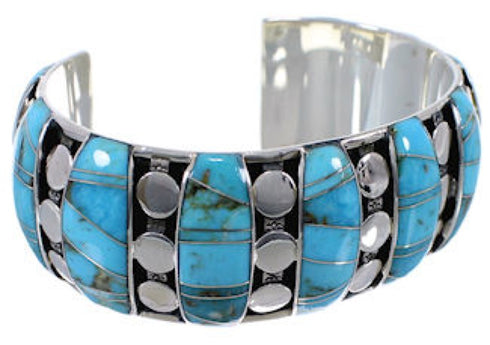 Genuine Sterling Silver Turquoise Inlay Heavy Cuff Bracelet MX27413