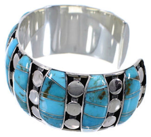 Genuine Sterling Silver Turquoise Inlay Heavy Cuff Bracelet MX27413
