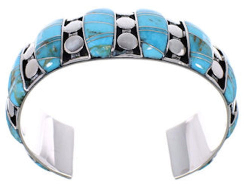 Genuine Sterling Silver Turquoise Inlay Heavy Cuff Bracelet MX27413