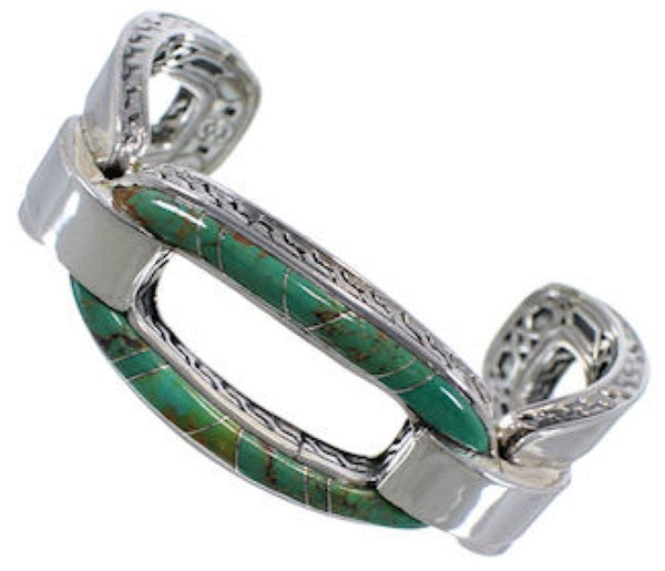 Southwest Silver Turquoise Inlay Substantial Cuff Bracelet MX27424