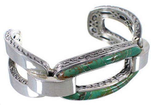 Southwest Silver Turquoise Inlay Substantial Cuff Bracelet MX27424