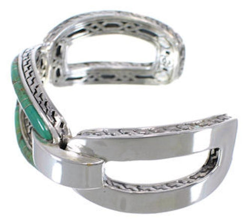 Southwest Silver Turquoise Inlay Substantial Cuff Bracelet MX27424
