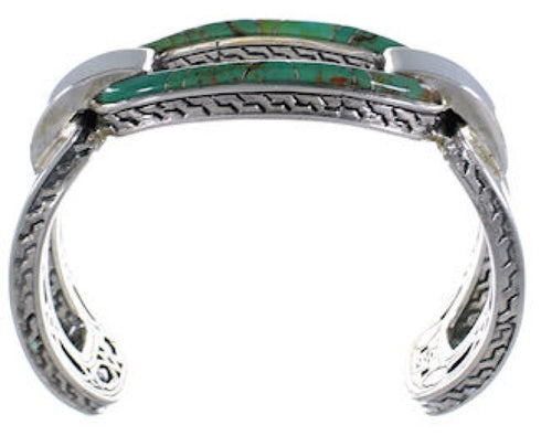 Southwest Silver Turquoise Inlay Substantial Cuff Bracelet MX27424