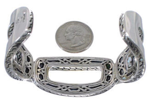 Southwest Silver Turquoise Inlay Substantial Cuff Bracelet MX27424