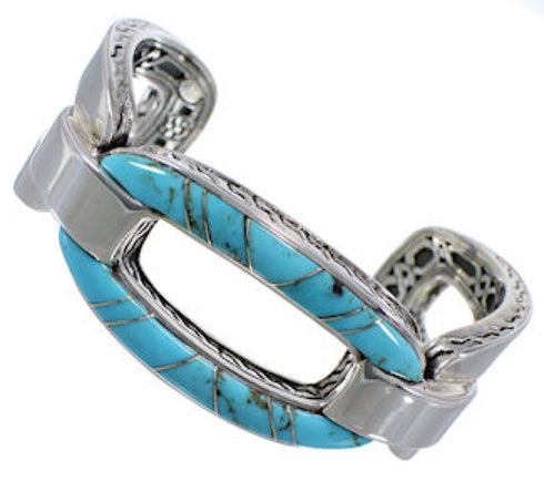 Southwest Turquoise Inlay Silver Jewelry Sturdy Cuff Bracelet MX27426