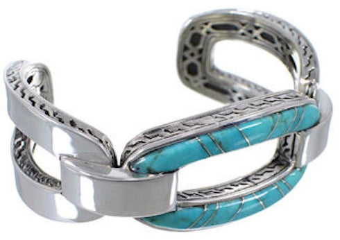 Southwest Turquoise Silver Jewelry Sturdy Cuff Bracelet MX27432