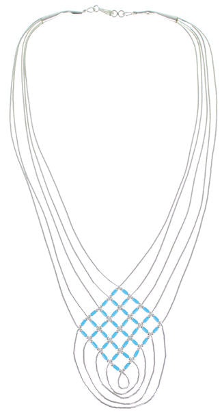 Hand Strung Liquid & Blue Turquoise Basket Weave Necklace LS46BT