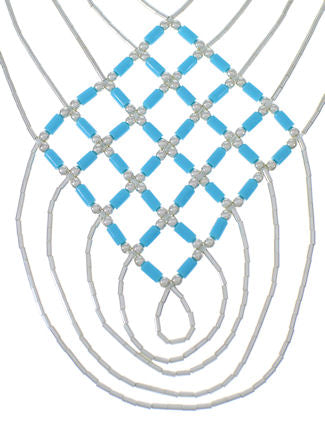 Hand Strung Liquid & Blue Turquoise Basket Weave Necklace LS46BT