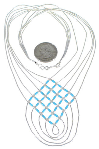 Hand Strung Liquid & Blue Turquoise Basket Weave Necklace LS46BT