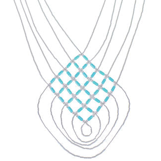 Hand Strung Liquid & Green Turquoise Basket Weave Necklace LS46GT