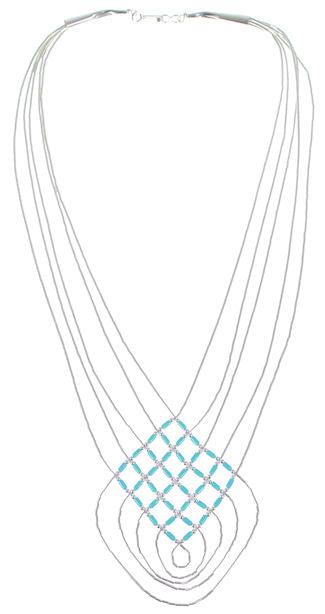 Hand Strung Liquid & Green Turquoise Basket Weave Necklace LS46GT