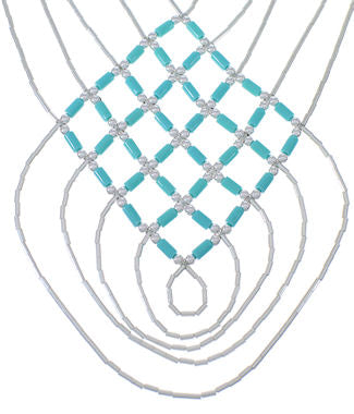 Hand Strung Liquid & Green Turquoise Basket Weave Necklace LS46GT