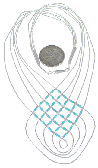 Hand Strung Liquid & Green Turquoise Basket Weave Necklace LS46GT