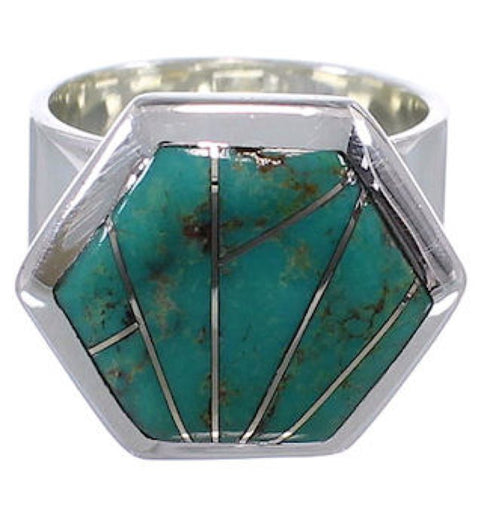 Sterling Silver And Turquoise Sturdy Ring Size 5-1/2 EX40524