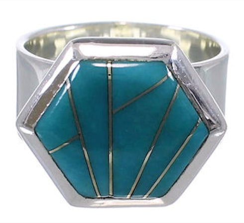 Southwest Turquoise Inlay Sturdy Ring Size 8-1/4 EX40541
