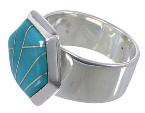 Southwest Turquoise Inlay Sturdy Ring Size 8-1/4 EX40541