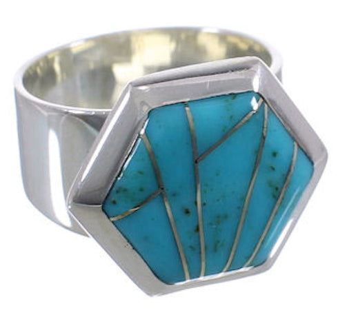 Turquoise Well-Built Sterling Silver Ring Size 8-3/4 EX40574