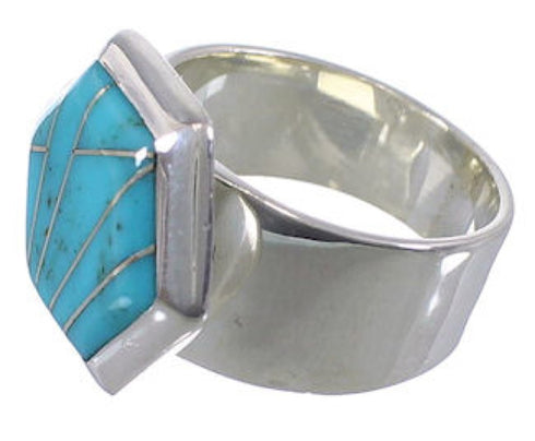 Turquoise Well-Built Sterling Silver Ring Size 8-3/4 EX40574