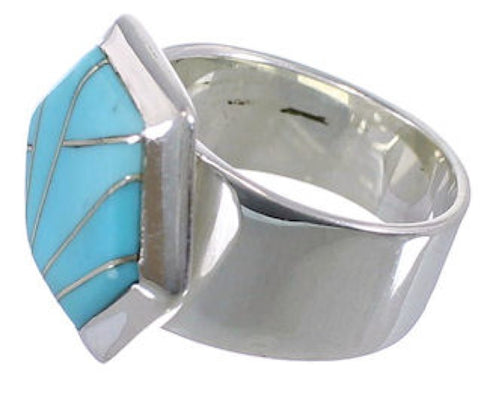 Sterling Silver And Turquoise Sturdy Ring Size 6-1/4 EX40608