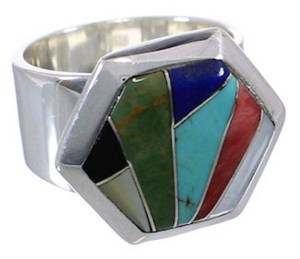 Well-Built Multicolor Inlay Southwestern Ring Size 6 EX40713