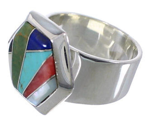 Well-Built Multicolor Inlay Southwestern Ring Size 6 EX40713