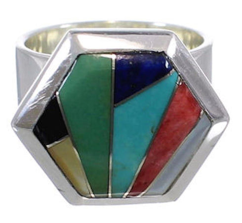 Multicolor Inlay High Quality Silver Ring Size 5-1/2 EX40737