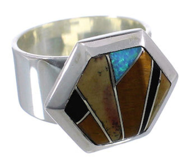 Multicolor Inlay Southwestern Sturdy Ring Size 5 EX40759