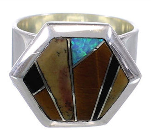 Multicolor Inlay Southwestern Sturdy Ring Size 5 EX40759