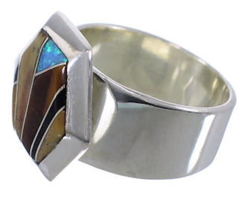 Multicolor Inlay Southwestern Sturdy Ring Size 5 EX40759