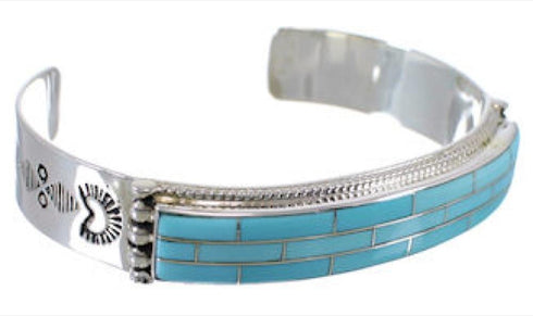 Turquoise Inlay Sterling Silver Sturdy Cuff Bracelet Jewelry EX28213