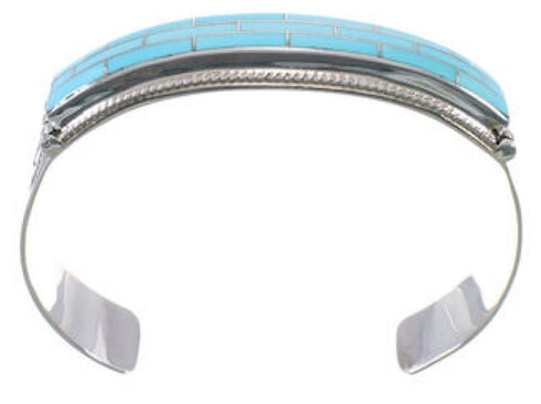 Turquoise Inlay Sterling Silver Sturdy Cuff Bracelet Jewelry EX28213