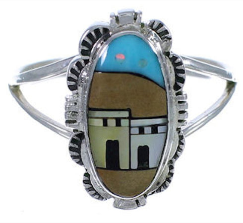 Multicolor Silver Native American Design Ring Size 8-1/2 TX41176