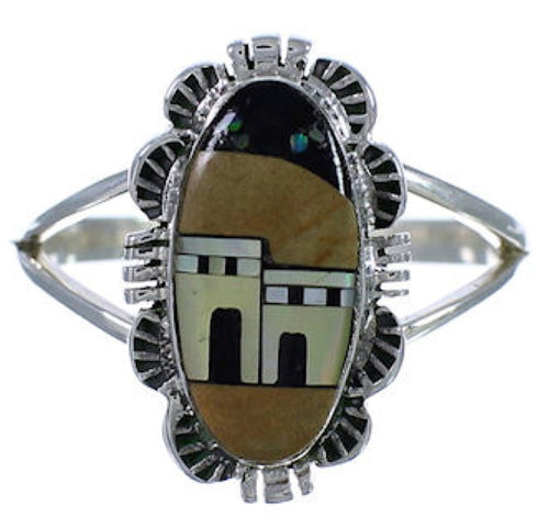 Multicolor Native American Pueblo Design Ring Size 8-1/4 TX41358