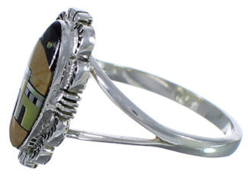 Silver Multicolor Pueblo Design Ring Size 7-1/2 TX41355