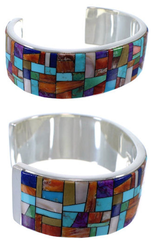 Multicolor Substantial Sterling Silver Cuff Bracelet Jewelry EX28731