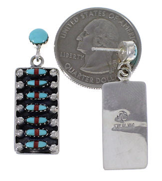 Turquoise And Coral Southwestern Post Dangle Earrings PX32857