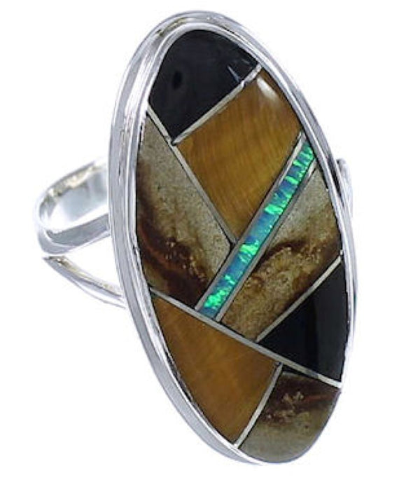 Genuine Sterling Silver Multicolor Inlay Ring Size 5-1/4 UX34114