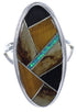 Genuine Sterling Silver Multicolor Inlay Ring Size 5-1/4 UX34114