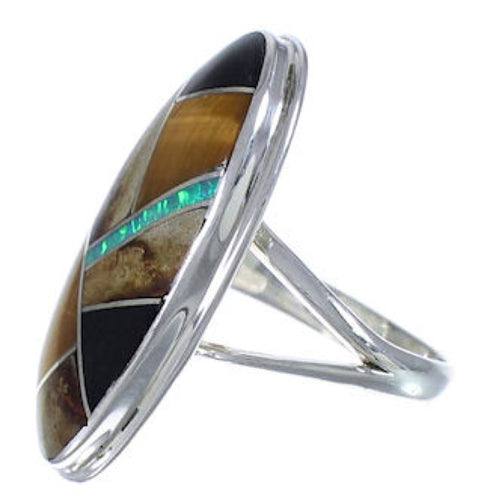 Genuine Sterling Silver Multicolor Inlay Ring Size 5-1/4 UX34114