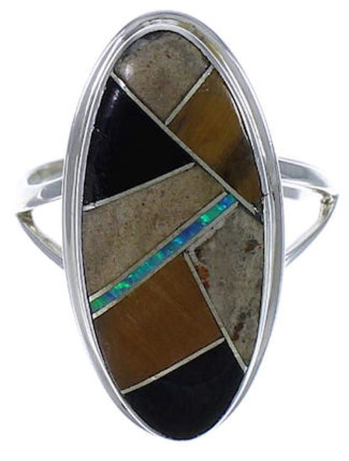 Multicolor Inlay Sterling Silver Jewelry Ring Size 5-3/4 UX34134