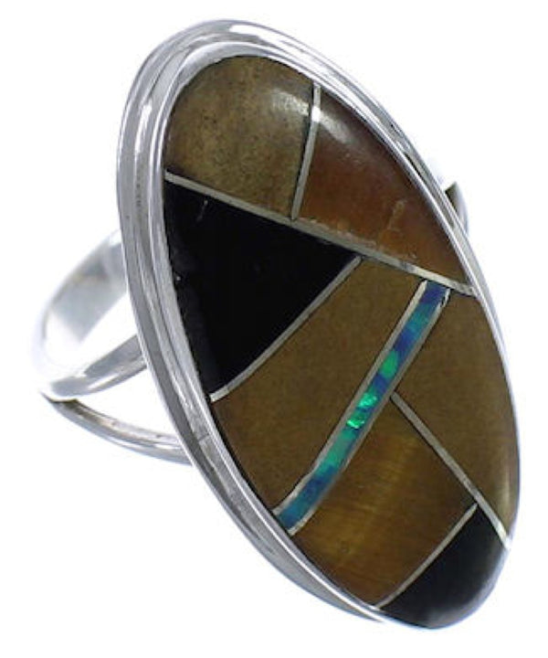 Sterling Silver Multicolor Inlay Southwest Jewelry Ring Size 7 UX34158
