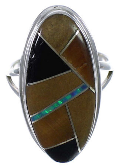 Genuine Sterling Silver Multicolor Inlay Ring Size 8-1/2 UX34160