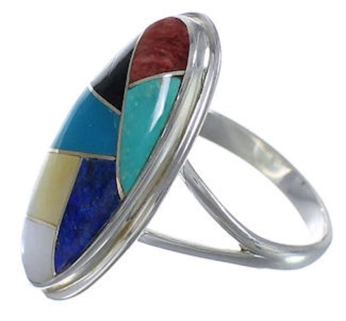 Genuine Sterling Silver Multicolor Inlay Ring Size 7-1/2 UX34182