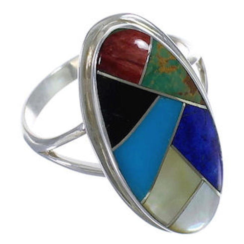 Sterling Silver Multicolor Inlay Ring Size 6-1/4 UX34188