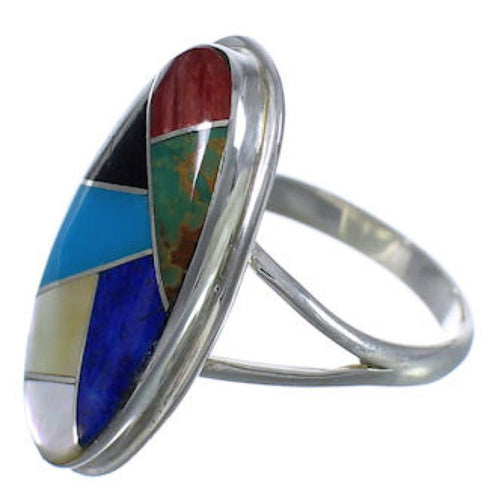 Sterling Silver Multicolor Inlay Ring Size 6-1/4 UX34188