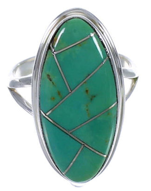 Southwest Sterling Silver Turquoise Inlay Ring Size 6-1/4 UX34218