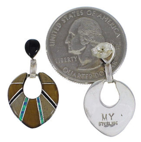 Southwest Sterling Silver And Multicolor Inlay Earrings EX31516